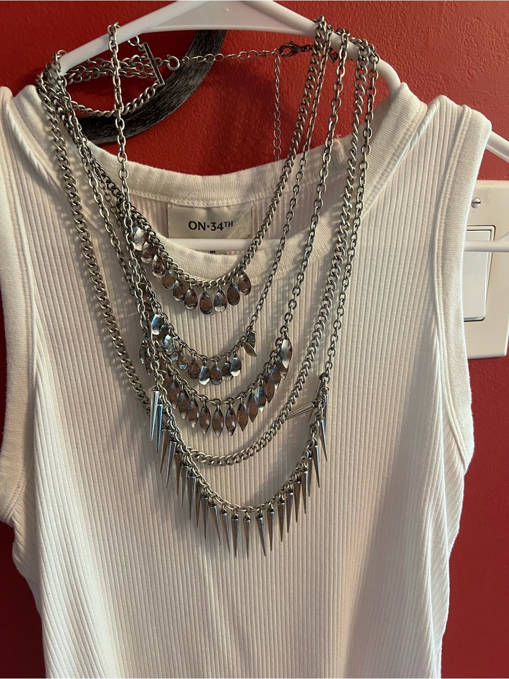 ON-34™ Silver Layered Spike & Teardrop Necklace